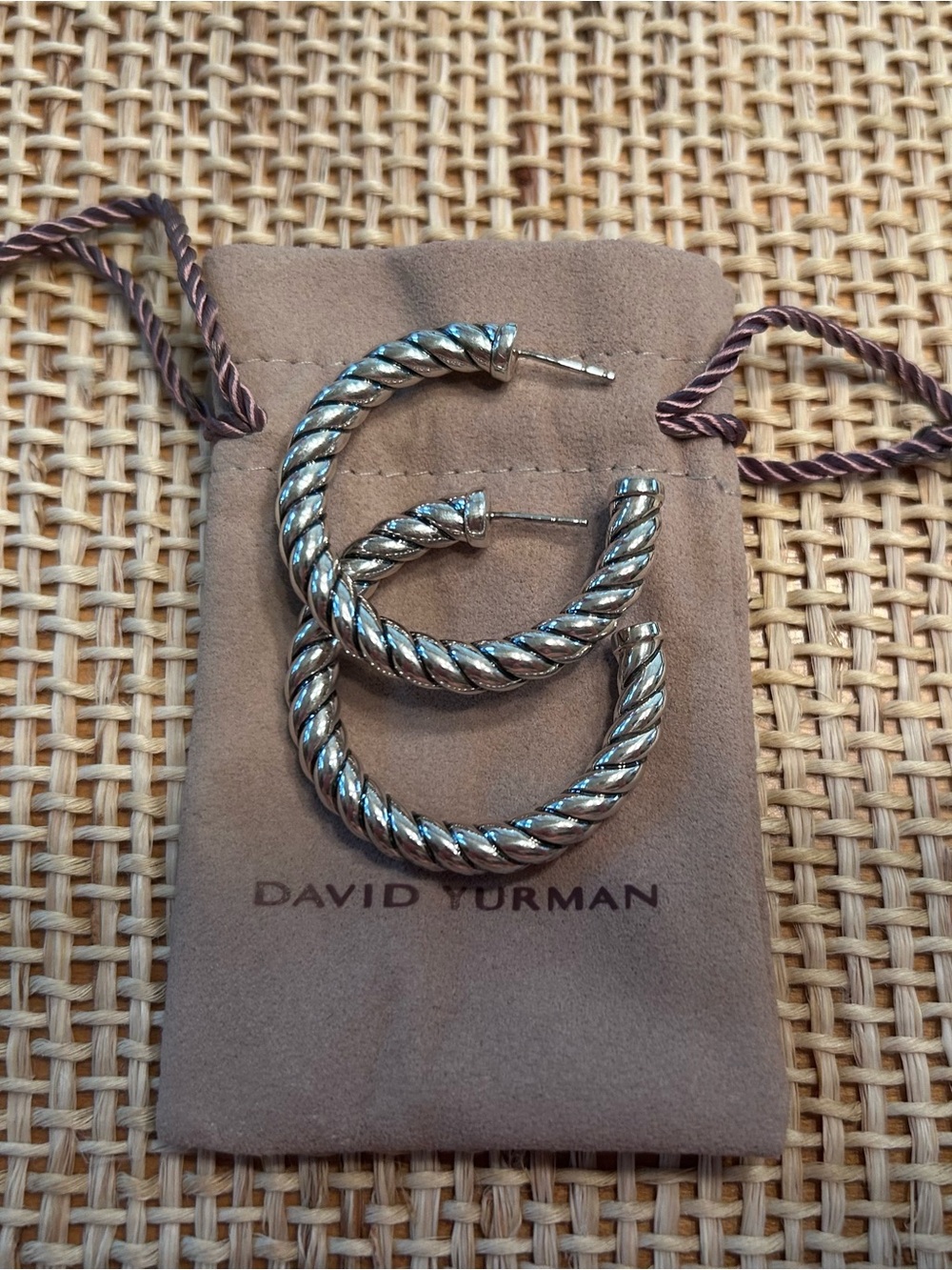 David Yurman Silver Cable Classic Hoop Earrings. 40mm x 5.8mm.